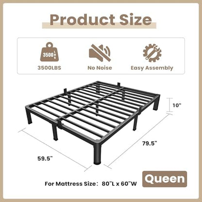 ROIL 10 Inch Queen Bed Frame with Rounded Corner & 4 Mattress Baffles