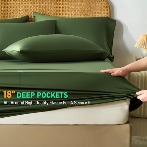 100% Viscose Derived from Bamboo Sheet Set, Natural Breathable Moisture-Wicking for Hot Sleepers, 18" Deep Pocket, 4 Piece