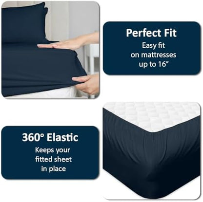 1 PC Top Split Queen Fitted Sheet for Adjustable beds, 34" Split, Navy Blue