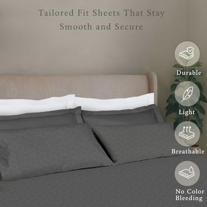 Threadmill 500 Thread Count Cotton Twin XL Sheet Set, Jacquard, Dark Grey