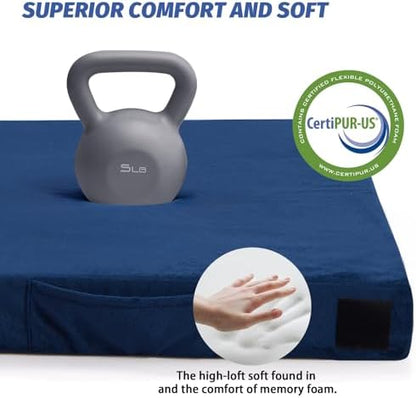 CYMULA Memory Foam Camping Mattress Pad, Sleeping Mat, Portable Roll Up Mattress for Adults, Camping Bed Pads for Sleepover, Car Bed with Travel Bag