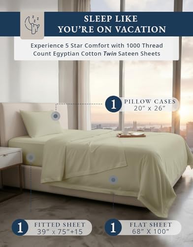 LANE LINEN Girls Twin Sheets 1000 Thread Count 100% Egyptian Cotton - Linen