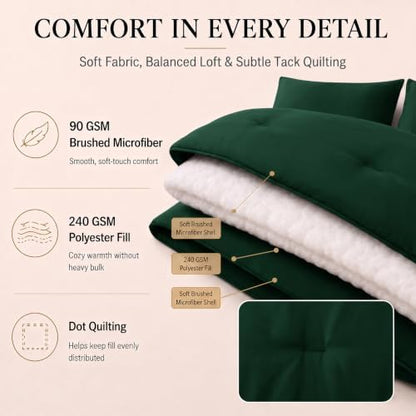 CozyLux Queen Comforter Set Emerald Green, 7 Pieces Bed in a Bag