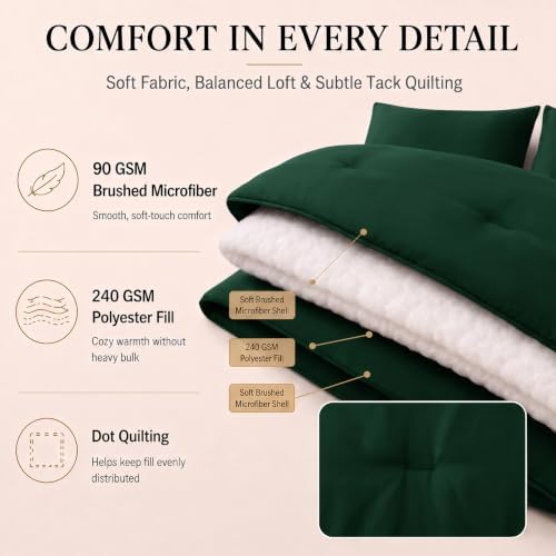 CozyLux Full Size Comforter Set Emerald Green, 7 Pieces Bed in a Bag