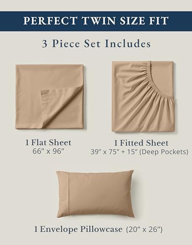 LANE LINEN 100% Organic Cotton Sheets Set Pure Long- Staple Percale Weave - Bedding for Bed Fits Mattress Upto 15in Deep Pocket (Twin Taupe)