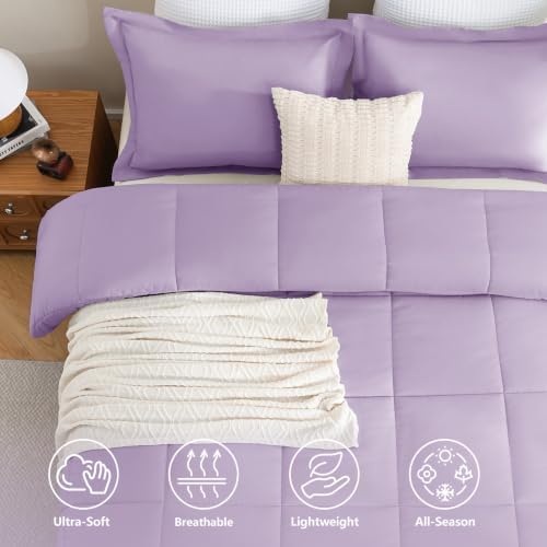 CozyLux King Size Comforter Set, 3-Piece Box-Stitched, Lavender