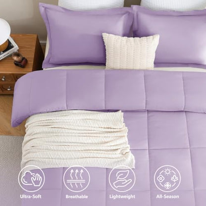 CozyLux King Size Comforter Set, 3-Piece Box-Stitched, Lavender