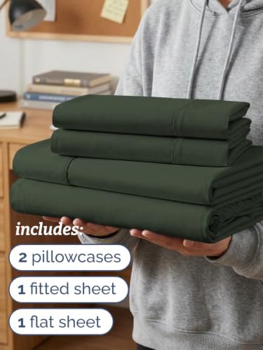 Twin 4 Piece Bed Sheet Set - Breathable & Cooling Sheets - Forest Green