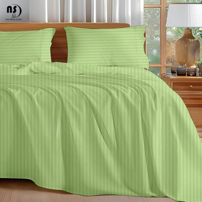 NON Sticky cotton King 4 Piece Sheet Set, 100% Long Staple Cotton, Soft Cooling Hotel Luxury Bedding Sheets, Deep Pocket Fits 10" to 18" Mattress, 78" x 80", Sage Stripe