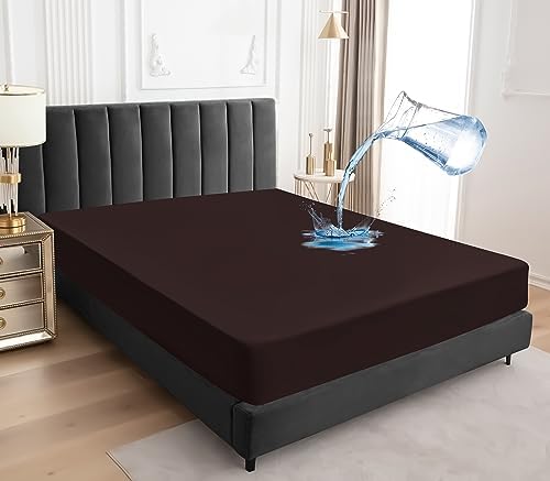 Sufdari Cal King Mattress Protector,Waterproof Mattress Protector,Fitted Sheet Style Mattress Cover with 18" Deep Pocket,Washable and Comfortable-Chocolate,California King