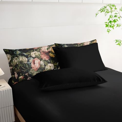 Nttopship Black Floral Comforter Set Twin Colorful Floral Bedding Sets 7PCS,Light Colorful Flower Bedding Set 7 Piece in A Bag,Bed Sheet Set Flower Decor,Microfiber Ultra-Soft Lightweight Microfiber