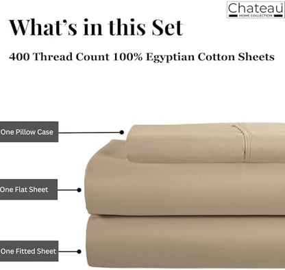 Twin Bed Sheets Set, 400 Thread Count, Luxury Cotton Sheets Twin - Taupe