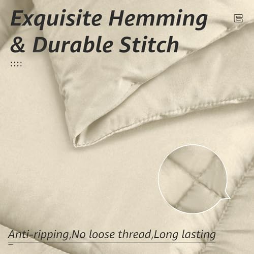 HYLEORY All Season King Size Bed Comforter - Cooling Down Alternative Quilted Duvet Insert with Corner Tabs - Winter Warm - Machine Washable - Beige