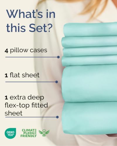 Extra Deep Flex Top Split Head King Sheet Set - 6pc Bed Sheets - Spa Blue