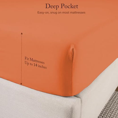 ROSE&RISY Burnt Orange Queen Sheet Set, Pre-Washed Cotton-Like Brushed Microfiber, 4 Pcs Super Soft Breathable Cooling Bed Sets,Includes 1 Fitted, 1 Flat, 2 Pillowcases(Burnt Orange, Queen)