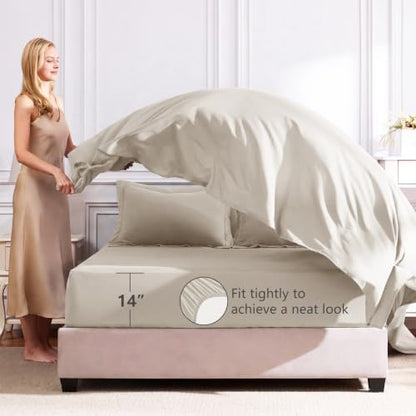 CozyLux Oversized Queen Comforter Set 98"x98", 7 Piece, Beige