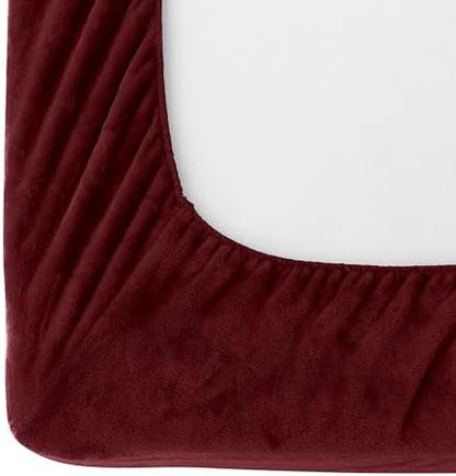 Elegant Comfort Luxuriously Soft 4-Piece Velvet Plush Flannel Sheet Set - Premium Quality - Cozy Warm, Anti-Static, Non Pilling Fuzzy Velvet Flannel Fleece Deep Pocket Sheet Set - Twin, Burgundy