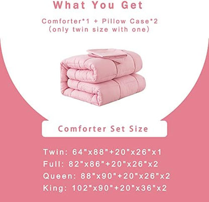 DOWNCOOL Full Size Comforter Sets -All Season Bedding Comforters Sets with 2 Pillow Cases -3 Pieces Bed Set Down Alternative Comforter Set -Pink Bedding Sets Full(82"x86")