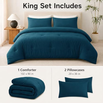 CozyLux King Comforter Set, 3 Pieces Down Alternative Bedding, Lyons Blue