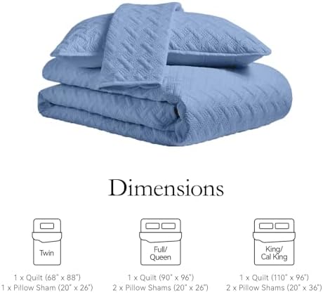FLYMME Bluish Grey Full/Queen Quilt Bedspreads, Modern Style Geometric Weave Stripe Pattern,3 Pieces Lightweight Bedding Sets, Microfiber Quilted Comforter Coverlet for All Season (1 Quilt, 2 Shams)