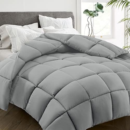 HYLEORY All Season California King Size Bed Comforter - Cooling Down Alternative Quilted Duvet Insert with Corner Tabs - Winter Warm - Machine Washable - Light Grey