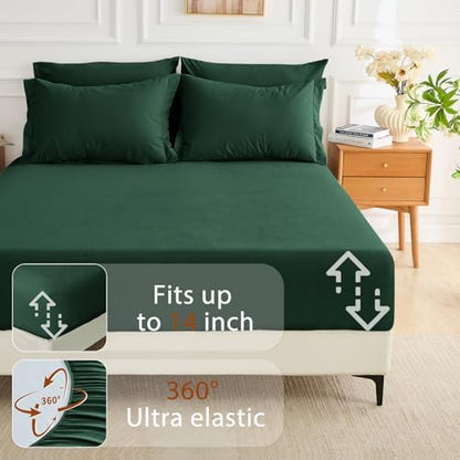 MUXHOMO 7 Pieces Oversized King Comforter Set, Soft Bed in a Bag Oversized King Size, All Season Bedding Set with Comforter, Flat Sheet, Fitted Sheet, Pillowcases & Shams, Dark Emerald Green