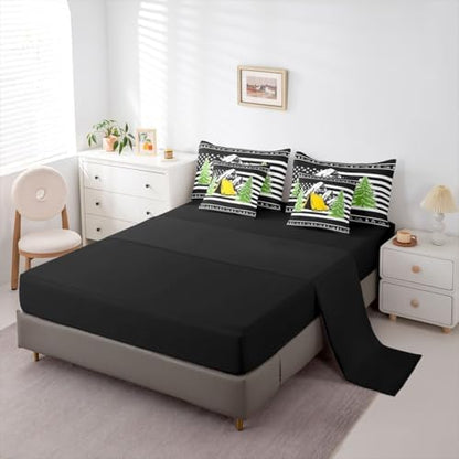 Erosebridal Camper Decor 7 Pcs Bedding Set Happy Camping Boys Bed in A Bag Rustic Farmhouse Comforter Set with Sheets Twin Size for Kids Teens Adult Room Bonfire Rv Travel Trailer Bed Sets, Black