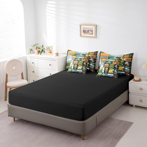 Erosebridal 7 Piece Camping Full Comforter Set for Camper,RV Bunk Bedding Sets with Sheets for Kids Adults,Mountain Forest Bear Bed Set Travel Trailer Decor Patchwork Quilt with Fitted+Flat Sheet