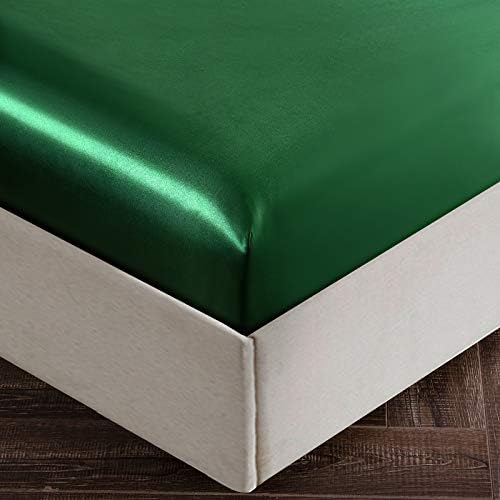SiinvdaBZX 4Pcs Satin Sheet Set Full Size 15-Inch Deep Pocket Emerald Green