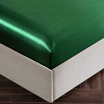 SiinvdaBZX 4Pcs Satin Sheet Set Full Size 15-Inch Deep Pocket Emerald Green