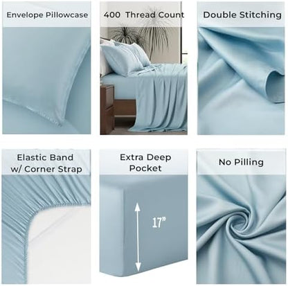 |Twin XL Size Sheet Set | Organically Grown | Ultra Soft & Cooling |100% Viscose | 17" Deep Pocket [Spa Blue]