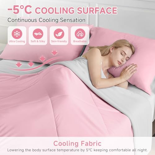 HOMFINE Cooling Comforter for Hot Sleepers King/Cal King, Pink 108"x90"