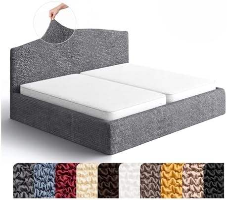 PAULATO BY GA.I.CO. Stretch Headboard and Frame Slipcover – Soft Bi-Elastic 1-Piece Bedframe Cover – Furniture Protector Machine Washable – Dark Grey (King 75"-83" Wide)