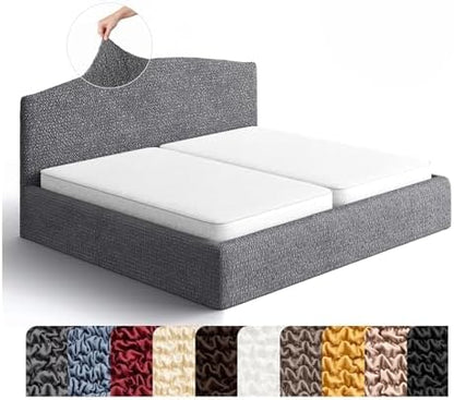 PAULATO BY GA.I.CO. Stretch Headboard and Frame Slipcover – Soft Bi-Elastic 1-Piece Bedframe Cover – Furniture Protector Machine Washable – Dark Grey (King 75"-83" Wide)