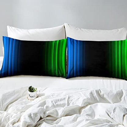 Feelyou Geometric Abstract Ombre Bed Sheets Kids Boys Teens Blue Green and Black Striped Sheet Set Decor Modern Fashion Bed Set Bedroom Collection 4Pcs King Size