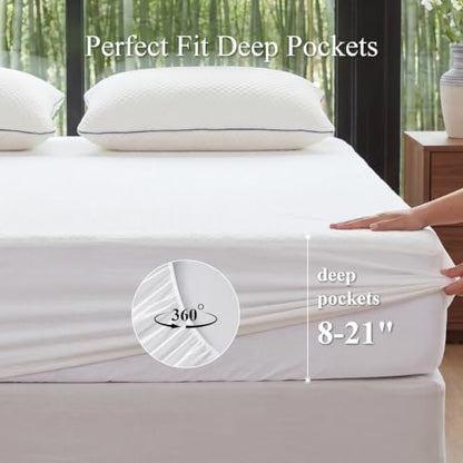 Full Size Waterproof Mattress Protector Bamboo Viscose, Soft Mattress Pad