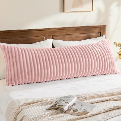 BEDELITE Fluffy Striped Body Pillow Cover with Zipper, Pink, 20x54