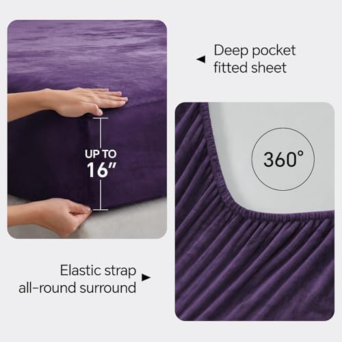 BEDELITE Flannel Sheet Set, California King Size, Purple, 4 Pieces