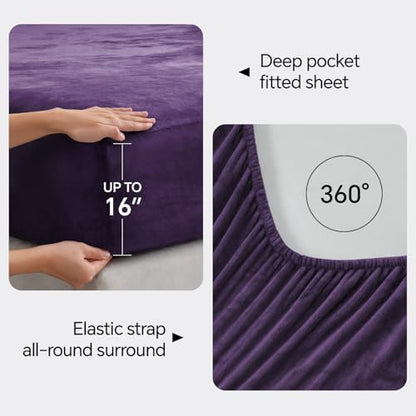 BEDELITE Flannel Sheet Set, California King Size, Purple, 4 Pieces
