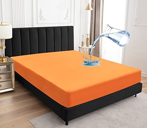 Sufdari Cal King Mattress Protector,Waterproof Mattress Protector,Fitted Sheet Style Mattress Cover with 18" Deep Pocket,Washable and Comfortable-Orange,California King