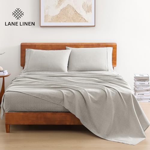 LANE LINEN 100% Organic Cotton Twin Bed Sheet Set, Luxury Hotel Style Fade Resistant Deep Pocket Machine Washable Twin Size Sheet Set, Eco Friendly Mercerized Cotton Sheets- Grey(White Dot)