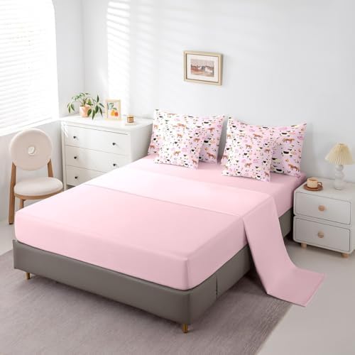 Feelyou King Size Farm Animal Comforter Set with Sheets Boys Girls Cartoon Animals 7 Piece Bedding Set for Kids Pink Bed in a Bag Funny Country Theme Bed Set