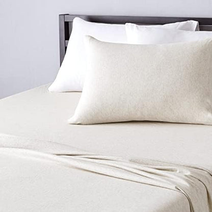 Amazon Basics 3 Piece Breathable, Stretchy 100% Cotton Jersey Knit Bed Sheet Set, Includes Flat and Fitted Sheets, Pillowcase, Light Weight, Machine Washable, Twin, Oatmeal, Solid