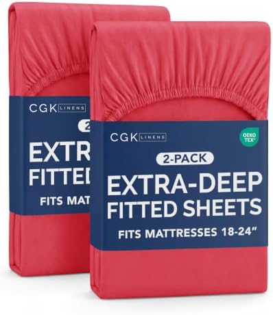 CGK Linens 2 Pack Extra Deep Full Fitted Sheets - Red