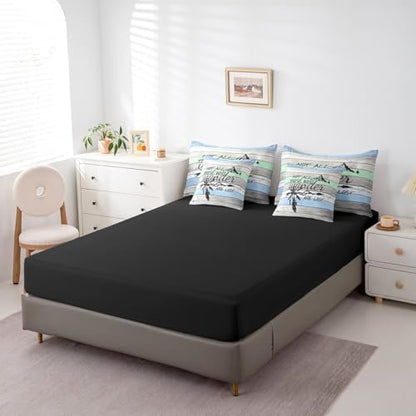 Erosebridal Happy Camping 7 Piece Bedding Set King,Camper Theme Comforter Set Bed in a Bag,Farmhouse Old Barn Door Sheet Set,Rustic Navy Blue Green Bedding,Arrow Camper Adventure Quilt