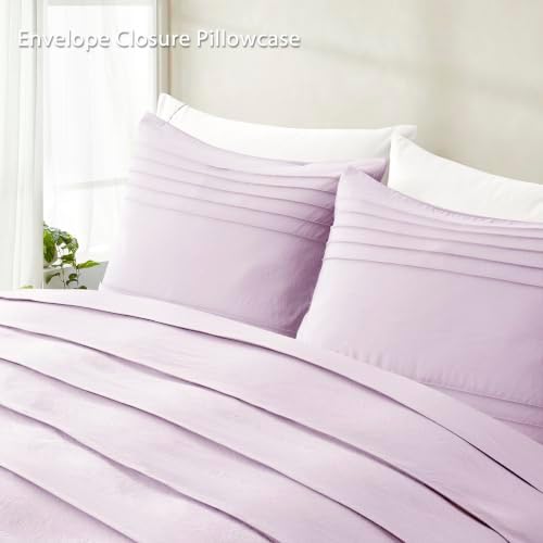 Oli Anderson 3PCS Pleated Duvet Cover Set, Light Purple, King
