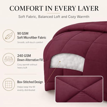 CozyLux Full Size Comforter Sets Burgundy - 7 Pieces Bed in a Bag