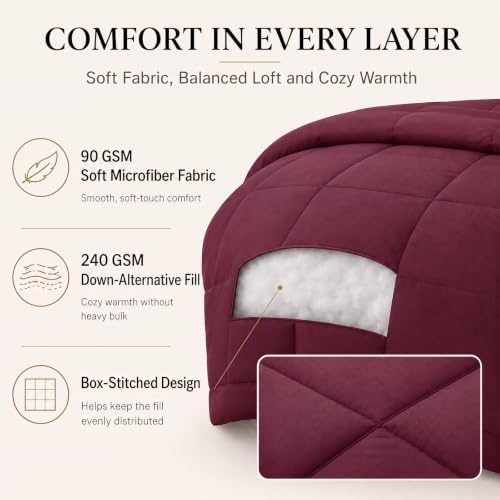 CozyLux Queen Comforter Set Burgundy - 7 Pieces Bed in a Bag