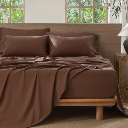 MooMee Sheet Set 100% Washed Cotton Linen-Like Extra Deep Pocket Queen
