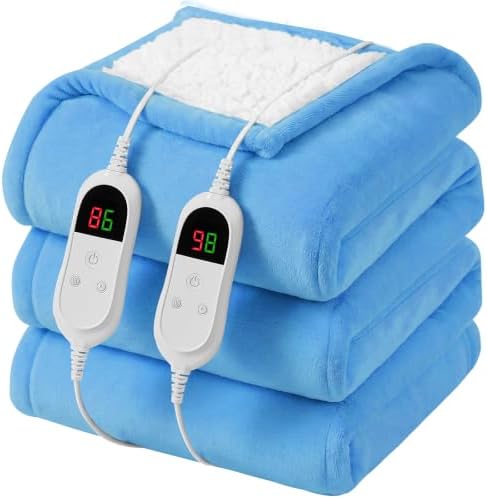 Heated Electric Blanket Queen Size, Dual Control, 84" x 90", Azure